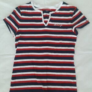 Tommy Hilfiger Red, White & Blue striped V-neck T-shirt, Large